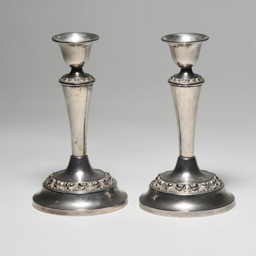 888 - A PAIR OF ELECTROPLATE CANDLESTICKS, ANTHE, LONDON, MODERN