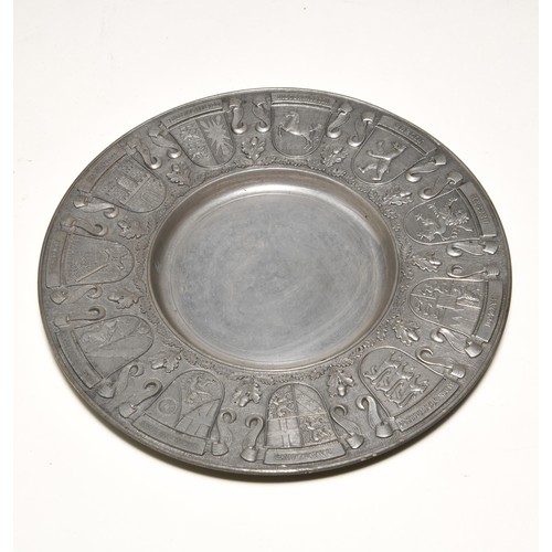 63 - A PEWTER TRAY, CONTINENTAL 