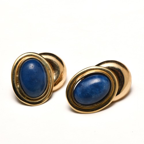 825 - A PAIR OF LAPIS LAZULI GOLD EARRRINGS