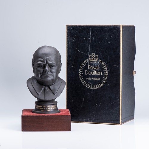 537 - A ROYAL DOULTON BLACK BASALT COMMEMORATIVE BUST OF WINSTON CHURCHILL