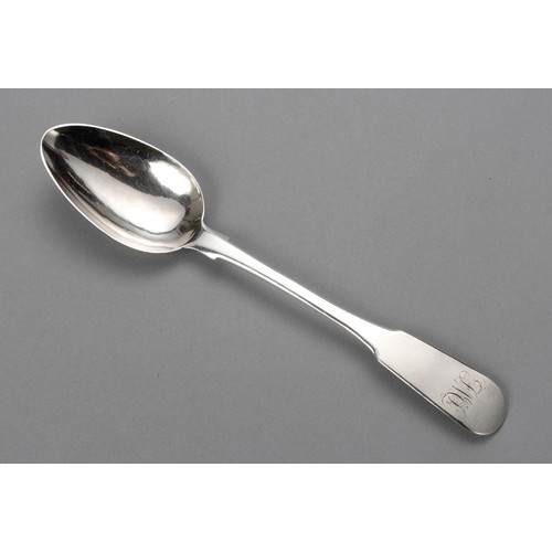 216 - A GEORGE III SILVER FIDDLE PATTERN SERVING SPOON, CHARLES JAMIESON, INVERNESS, 1797-1821