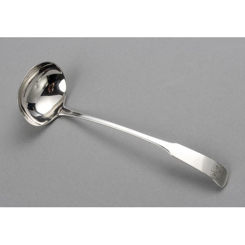 212 - A GEORGE III SILVER FIDDLE PATTERN TODDY LADLE, JOHN LESLIE, ABERDEEN, 1773-1824