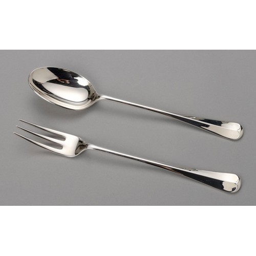 818 - AN ELIZABETH II SILVER OLD ENGLISH PATTERN SERVING FORK AND SPOON, A HAVILAND-NYE, LONDON, 2002