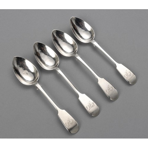 849 - FOUR CAPE SILVER FIDDLE PATTERN TEASPOONS, LAWRENCE TWENTYMAN