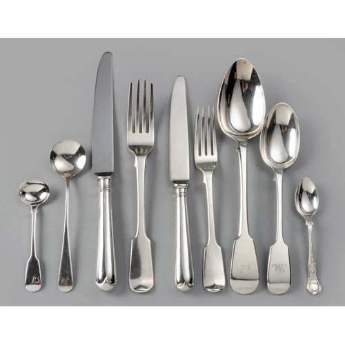 819 - AN ASSEMBLED SET OF SILVER CUTLERY, VARIOUS MAKERS AND DATES