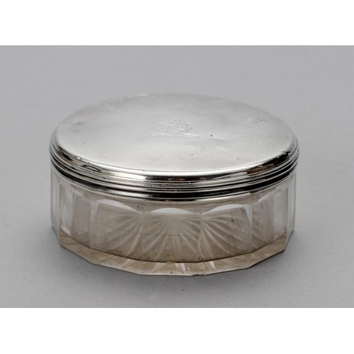 220 - A VICTORIAN SILVER-MOUNTED AND GLASS DRESSING TABLE JAR, THOMAS DILLER, LONDON, 1840