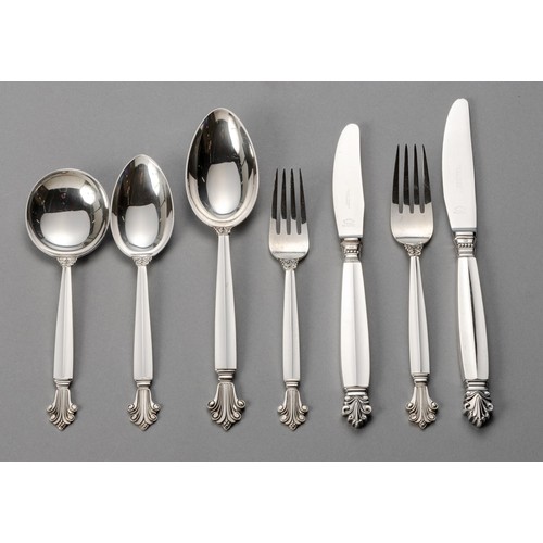 843 - A PART-SUITE SILVER ACANTHUS PATTERN CUTLERY SET, GEORG JENSEN