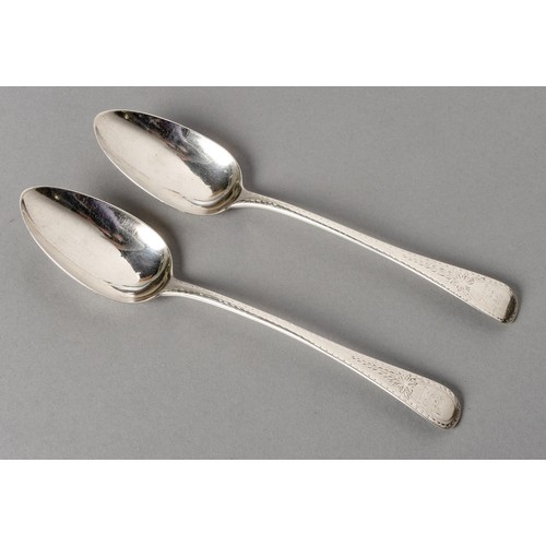 217 - A PAIR OF GEORGE III SILVER HANOVERIAN PATTERN SERVING SPOONS, CHRISTOPHER AND THOMAS WILKES BARKER,... 