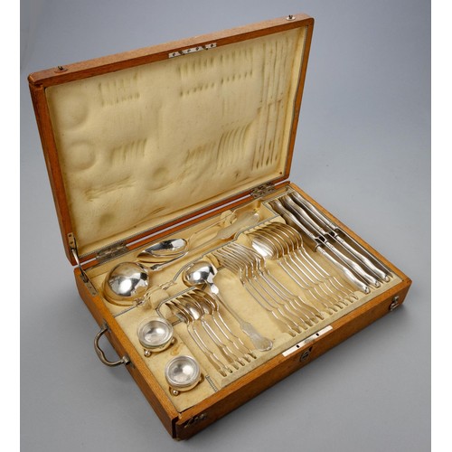 831 - A CANTEEN OF SILVER FIDDLE PATTERN CUTLERY, MAKERS MARK JD, AUSTRIAN-HUNGARIAN, 19TH CENTRY