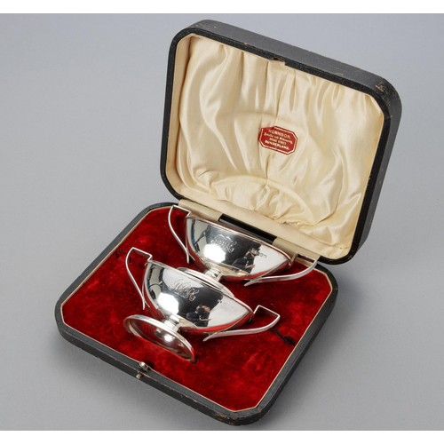 793 - A CASED NEAR PAIR OF SILVER SALTS, JAMES DEAKIN AND SONS, CHESTER, 1897 AND 1906