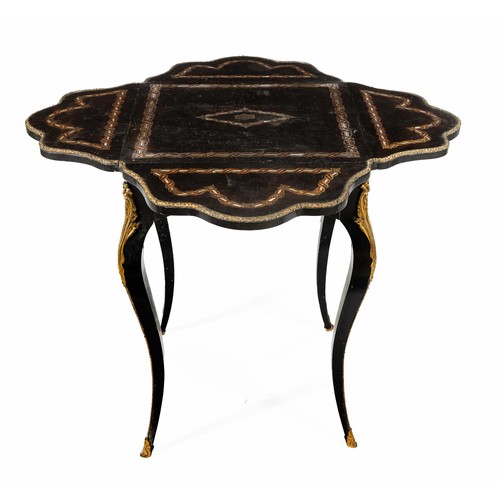 632 - AN FRENCH EBONISED, INLAID AND GILT-METAL MOUNTED VANITY TABLE, 19TH CENTURY