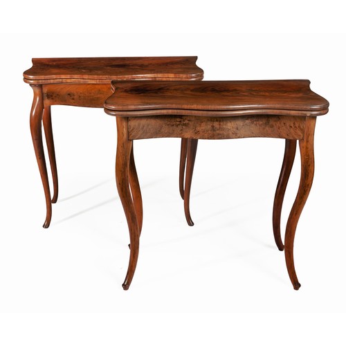 628 - A PAIR OF WALNUT CARD TABLES, 19TH CENTURY