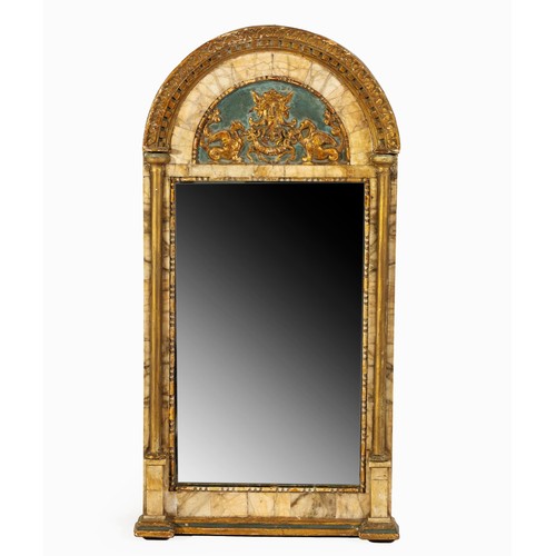 663 - A GILTWOOD AND MARBLE MIRROR