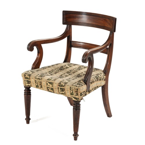 607 - A REGENCY MAHOGANY LIBRARY ELBOW CHAIR, 19TH CENTURY