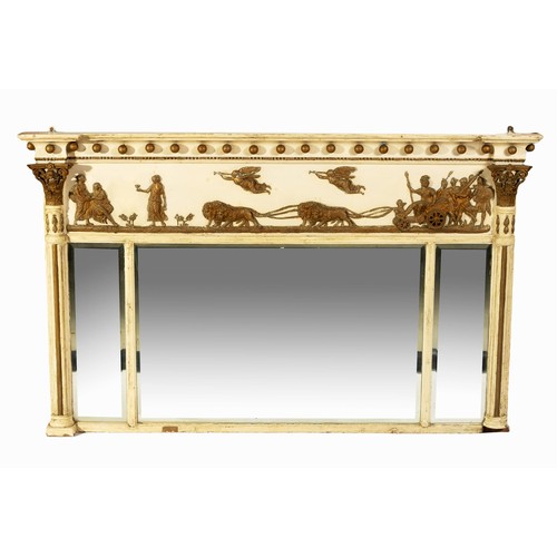 660 - A PAINTED AND GILDED REGENCY NEO-CLASSICAL OVER MANTEL MIRROR