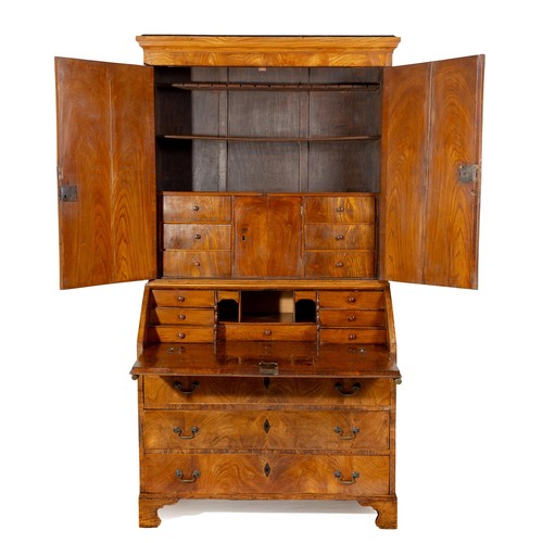 635 - A CONTINENTAL ELMWOOD BUREAU BOOKCASE, CIRCA 1750