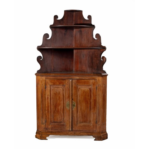 1356 - A CAPE TEAK CORNER CUPBOARD, 19TH CENTURY