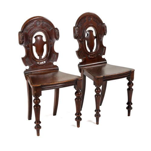 610 - A PAIR OF MAHOGANY BUTLER'S HALL CHAIRS, CIRCA 1835