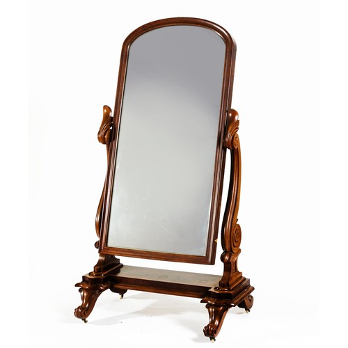 616 - A VICTORIAN MAHOGANY CHEVAL MIRROR