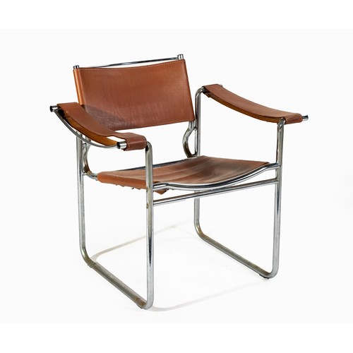 656 - A CHROME AND LEATHER ARMCHAIR