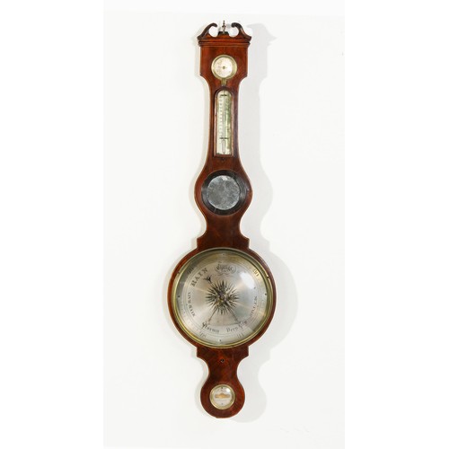 470 - A MAHOGANY BANJO BAROMETER, J FAGG, MARGATE, 19TH CENTURY