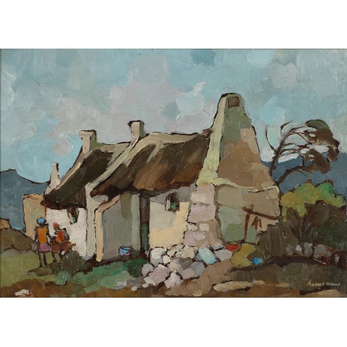 192 - Kobus Louw (South African 1933 - ) FISHERMAN'S COTTAGE WITH FIGURES