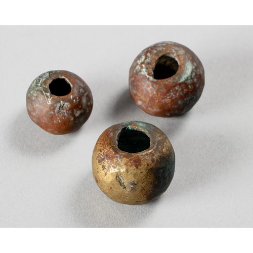 1455 - THREE IZINDONDO (LARGE BRASS BEADS) , ZULU, SOUTH AFRICA