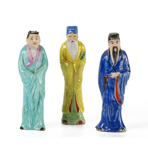 480 - A GROUP OF THREE CHINESE FAMILLE ROSE IMMORTALS, QING DYNASTY, LATE 19TH CENTURY