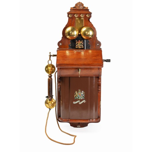 377 - A WALL MOUNTED TELEPHONE, L.M. ERICSSON, EARLY 20TH CENTURY