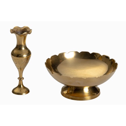 423 - A BRASS POSY VASE AND BOWL