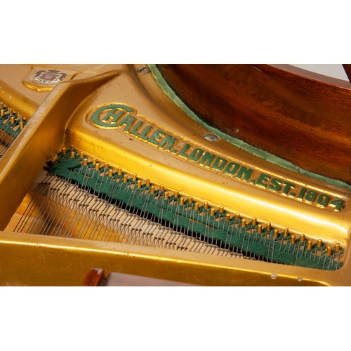 615 - A MAHOGANY CASED BABY GRAND PIANO & PIANO STOOL, CHALLEN, LONDON