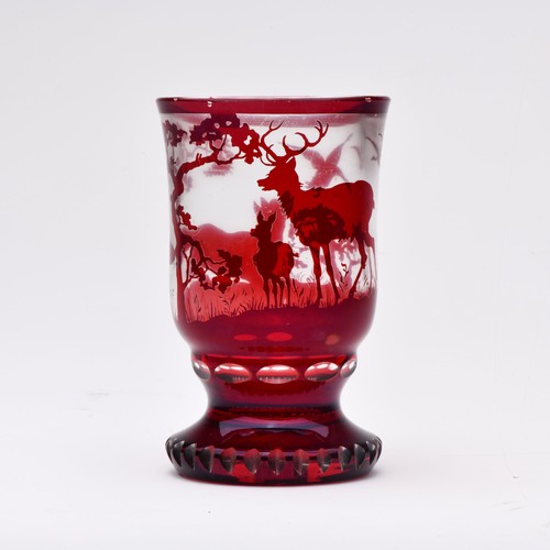 560 - A BOHEMIAN RED-TO-CLEAR CUT GLASS VASE