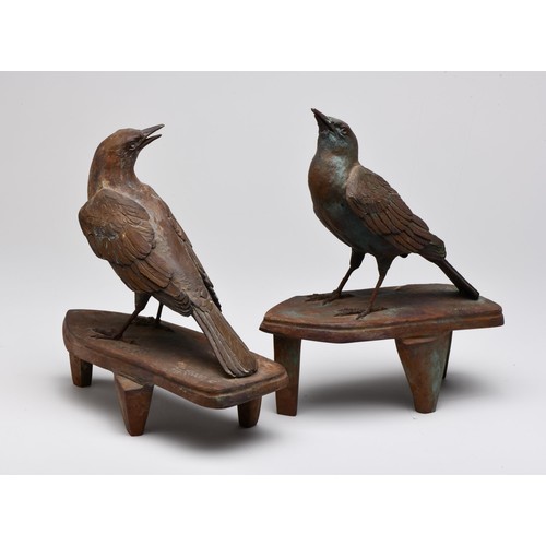 958 - TWO BRONZE FIGURES OF STARLINGS, 2010