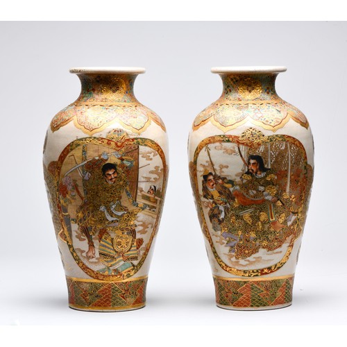 1013 - A PAIR OF JAPANESE SATSUMA VASES, MEIJI PERIOD, 1868 - 1912