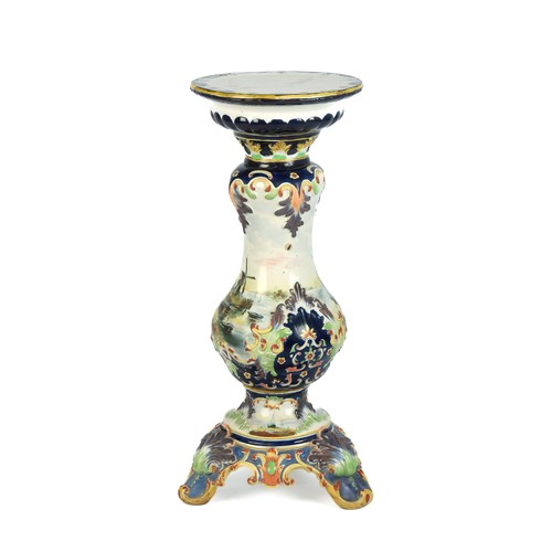 877 - A CERAMIC MAJOLICA PEDESTAL, LATE 19TH/EARLY 20TH CENTURY