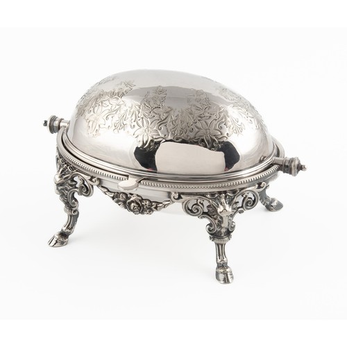 317 - A SILVER-PLATE ROLL TOP BREAKFAST DISH, MAKER'S MARK RUBBED, LONDON, 20TH CENTURY