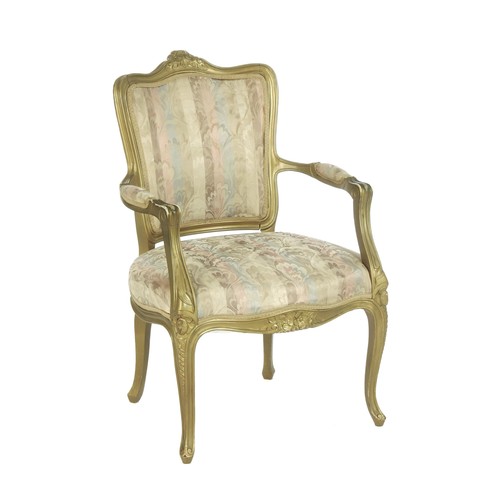 317 - A GOLD-PAINTED FRENCH-STYLE UPHOLSTERED ARMCHAIR