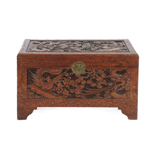 319 - A CHINESE CARVED CAMPHOR WOOD CHEST, 1900'S