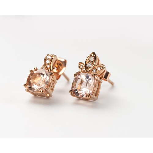 68 - A PAIR OF MORGANITE AND DIAMOND EARRINGS