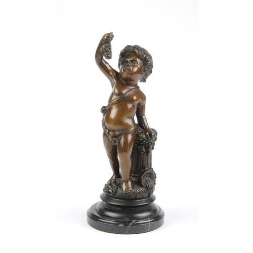 956 - A BRONZE FIGURE OF A BACCHANALIAN CHERUB