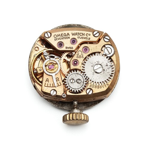 484 - AN OMEGA WATCH MOVEMENT, DIAL AND GLASS