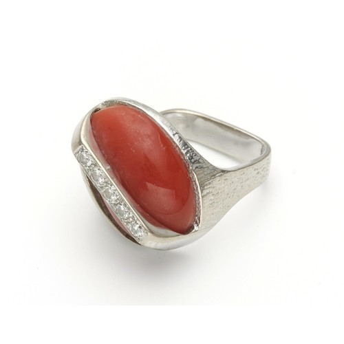 793 - A CORAL AND DIAMOND DESIGNER RING, CIRCA 1970