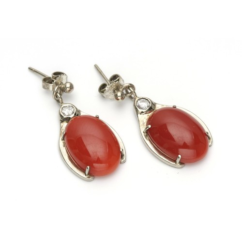 794 - A PAIR OF CORAL AND DIAMOND EARRINGS, CIRCA 1970