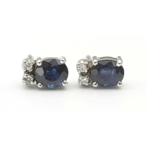 823 - A PAIR OF SAPPHIRE AND DIAMOND EARRINGS