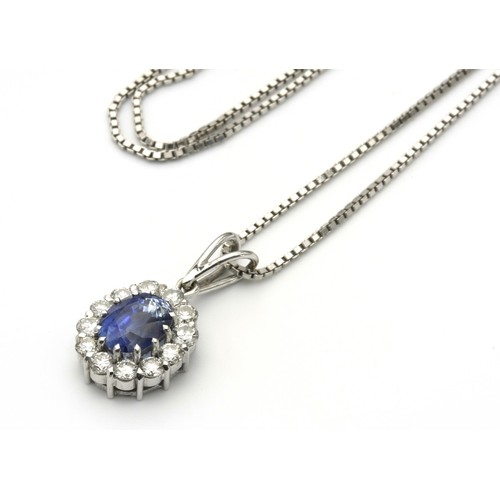 1462 - A SAPPHIRE AND DIAMOND PENDANT