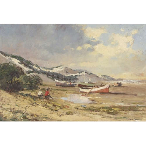 1089 - Adriaan Hendrik Boshoff (South African 1935 - 2007) BEACHED FISHERMEN BOATS