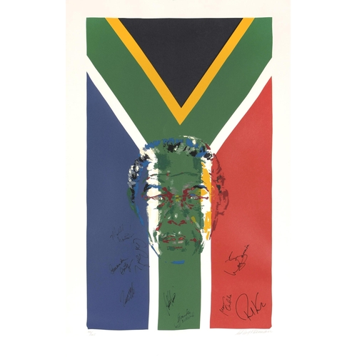 1029 - LeRoy Neiman (American 1921 - 2012) PRESIDENT NELSON MANDELA (SIGNED BY SEVERAL TENNIS PLAYERS)