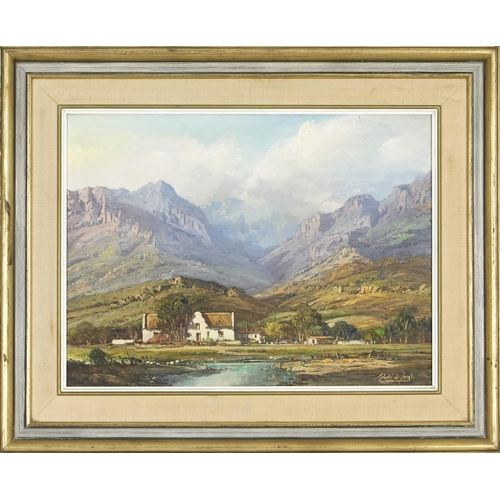 542 - Gabriel Cornelis de Jongh (South African 1913 - 2004) CAPE MOUNTAIN SCENE WITH HOUSE