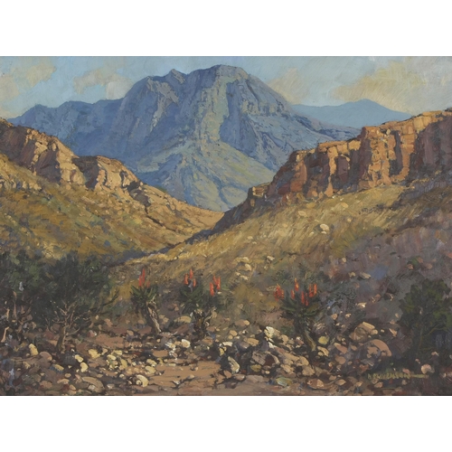 402 - Hugh Stevenson (South African 20th Century) MOUNTAINOUS LANDSCAPE WITH ALOES