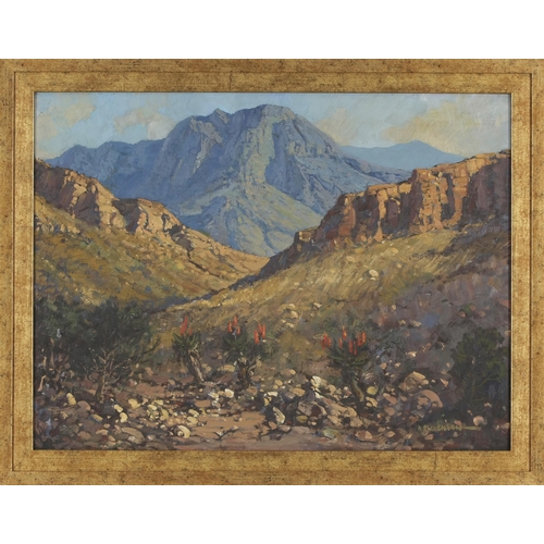 402 - Hugh Stevenson (South African 20th Century) MOUNTAINOUS LANDSCAPE WITH ALOES